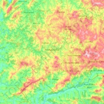 Pinhalzinho topographic map, elevation, terrain