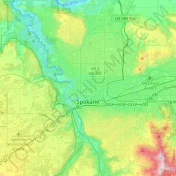 Spokane topographic map, elevation, terrain