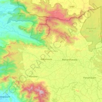 Mananthavady topographic map, elevation, terrain