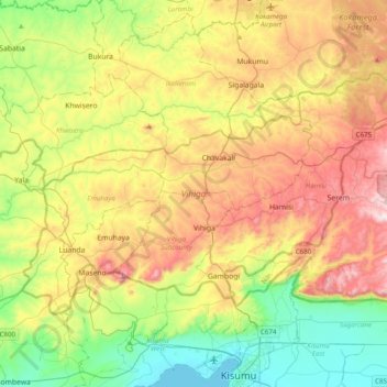 Vihiga County topographic map, elevation, terrain