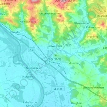 Hengersberg topographic map, elevation, terrain