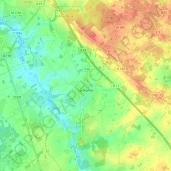 Le Bignon topographic map, elevation, terrain