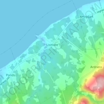 Lismore topographic map, elevation, terrain