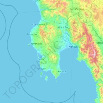 Messenia Regional Unit topographic map, elevation, terrain