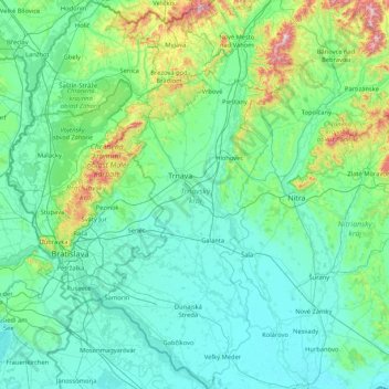 Region of Trnava topographic map, elevation, terrain