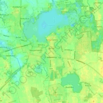 Biržai topographic map, elevation, terrain