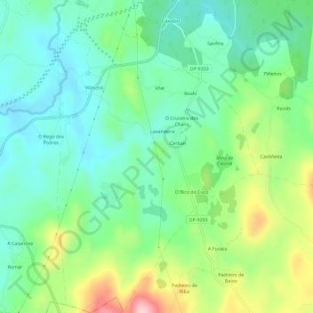 Castrelo topographic map, elevation, terrain