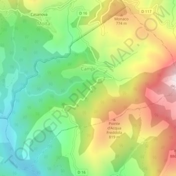 Campi topographic map, elevation, terrain