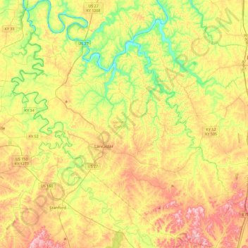 Garrard County topographic map, elevation, terrain