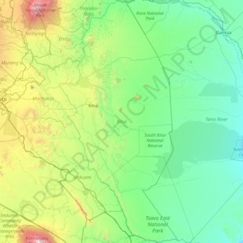 Kitui County topographic map, elevation, terrain