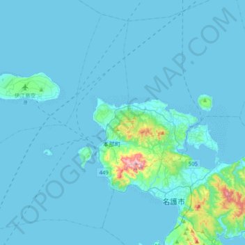 Motobu topographic map, elevation, terrain