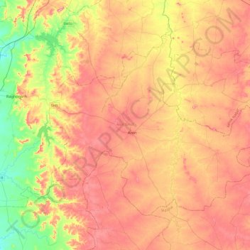 Aron Tahsil topographic map, elevation, terrain