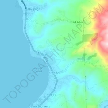 Kiwalan topographic map, elevation, terrain