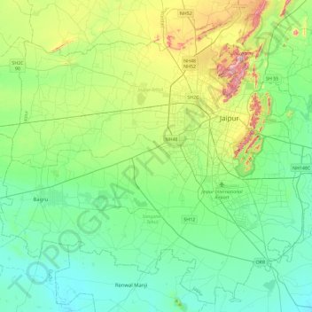 Jaipur District topographic map, elevation, terrain