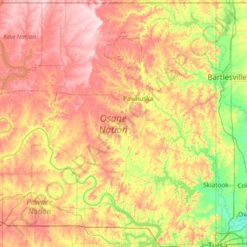 Osage County topographic map, elevation, terrain