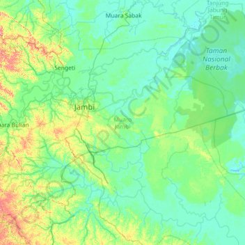 Muaro Jambi topographic map, elevation, terrain