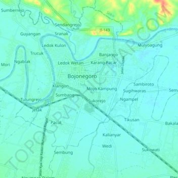 Bojonegoro topographic map, elevation, terrain