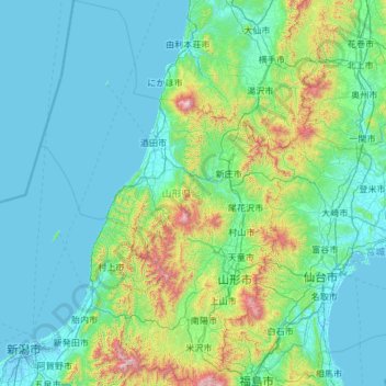 Yamagata Prefecture topographic map, elevation, terrain