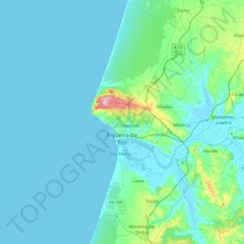 Figueira da Foz topographic map, elevation, terrain
