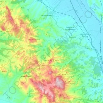 Montepulciano topographic map, elevation, terrain