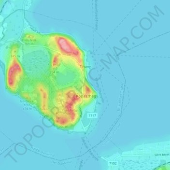 Tihany topographic map, elevation, terrain