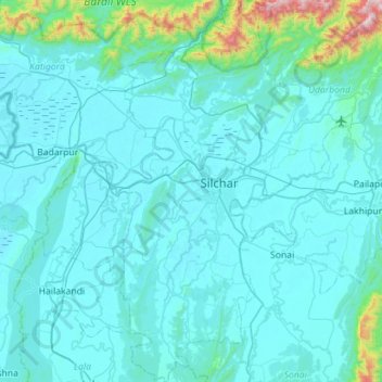 Silchar topographic map, elevation, terrain