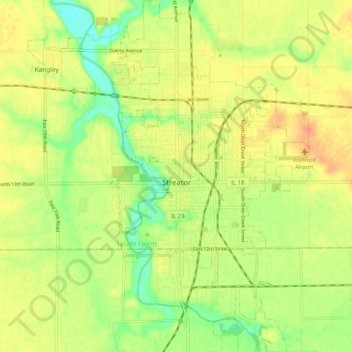 Streator topographic map, elevation, terrain