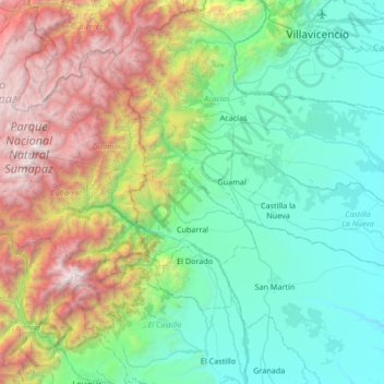 Cubarral topographic map, elevation, terrain