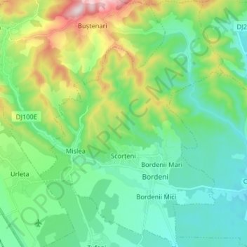 Scorțeni topographic map, elevation, terrain
