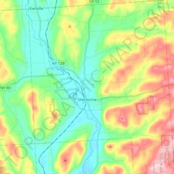 Town of Sherburne topographic map, elevation, terrain