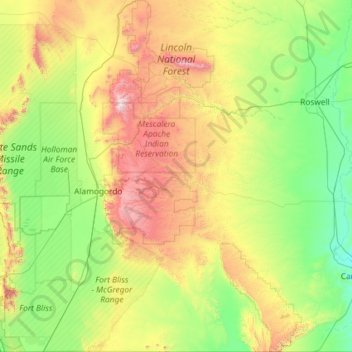 Lincoln National Forest topographic map, elevation, terrain