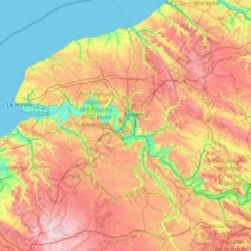 Alta Normandía topographic map, elevation, terrain