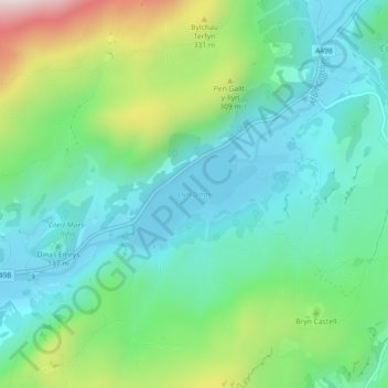 Llyn Dinas topographic map, elevation, terrain