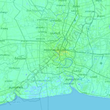 Bangkok topographic map, elevation, terrain