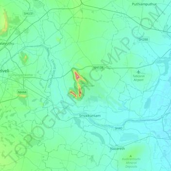 Srivaikuntam topographic map, elevation, terrain