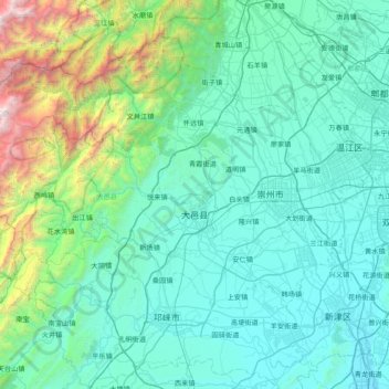 Dayi County topographic map, elevation, terrain