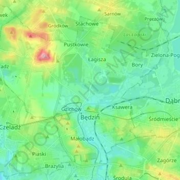 Będzin topographic map, elevation, terrain