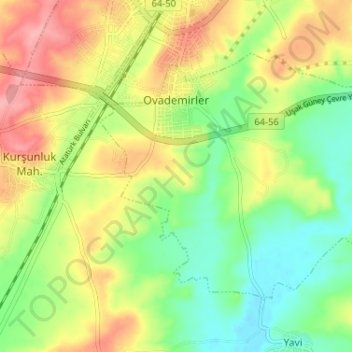 Ovademirler Mahallesi topographic map, elevation, terrain