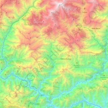 Okhaldhunga topographic map, elevation, terrain