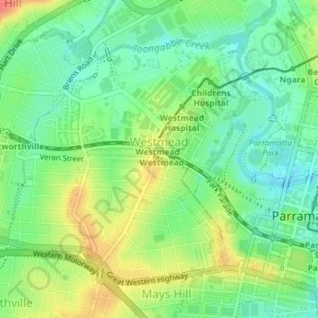 Westmead topographic map, elevation, terrain