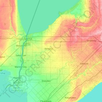 Lambton County topographic map, elevation, terrain