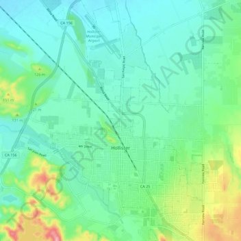 Hollister topographic map, elevation, terrain