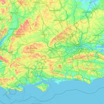 South East England topographic map, elevation, terrain