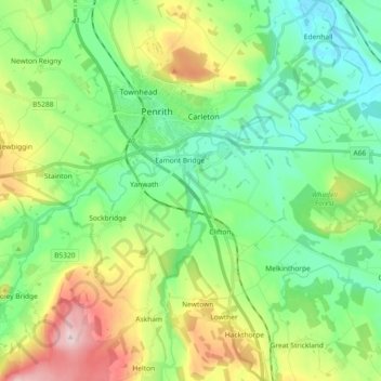 River Eamont topographic map, elevation, terrain