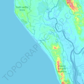 Rohingya Refugee Camp in Bangladesh topographic map, elevation, terrain