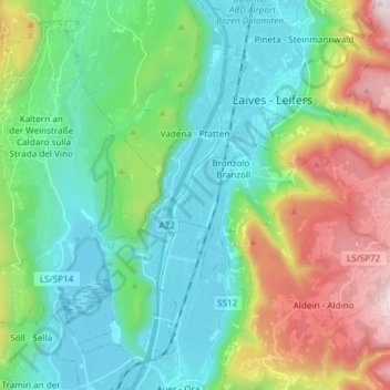 Vadena - Pfatten topographic map, elevation, terrain