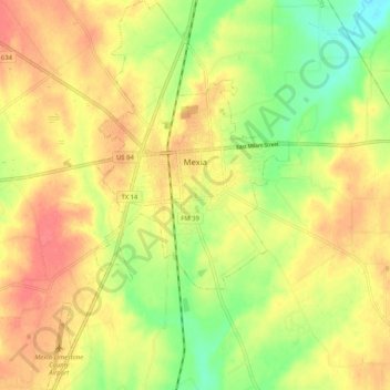 Mexia topographic map, elevation, terrain