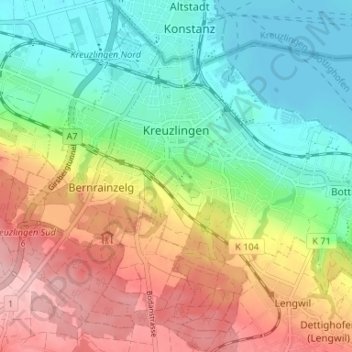 Kreuzlingen topographic map, elevation, terrain