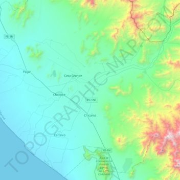 Chicama topographic map, elevation, terrain