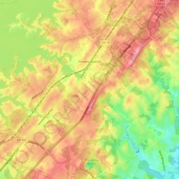 Flowery Branch topographic map, elevation, terrain